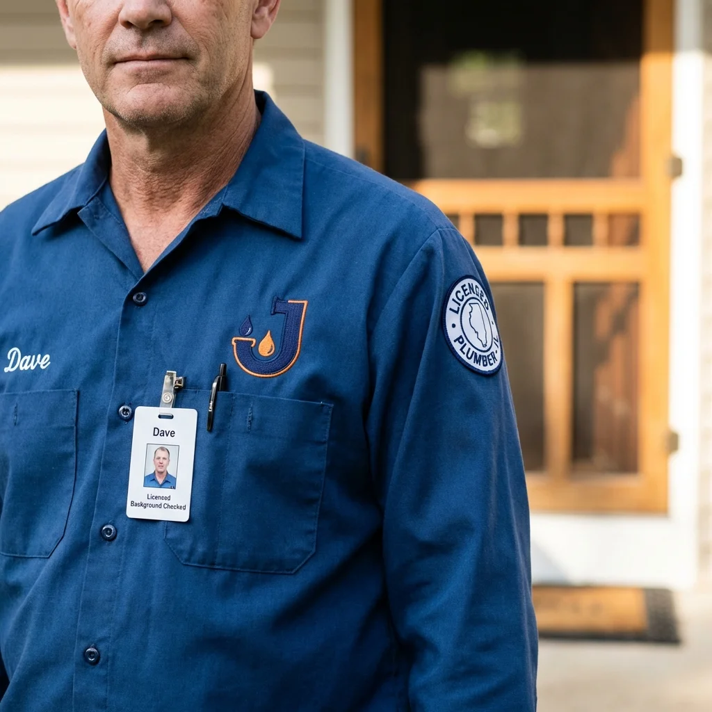 Licensed plumber showing ID badge in Strasburg, CO