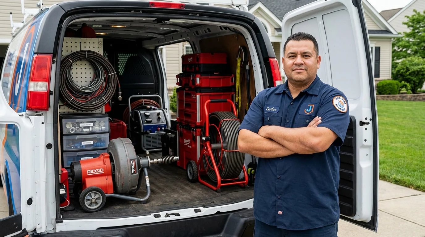 Professional drain cleaning equipment and Johns Plumbing LLC plumber in Strasburg