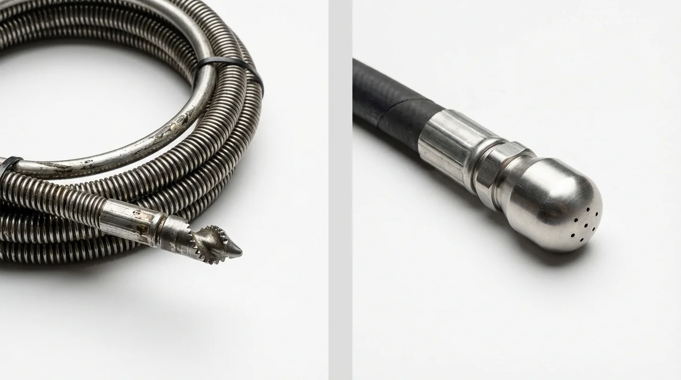 Drain snake cable and hydro jetting nozzle used for drain cleaning in Strasburg, CO